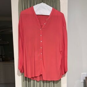 Z Supply Pink Mandarin Collar 3/4 Sleeve Button Down